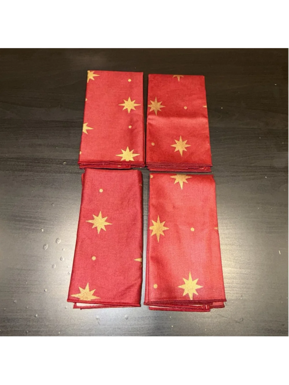 Vtg Set of 4 Red Gold Celestial Star Motif Cloth Dinner Napkins Christmas Decor
